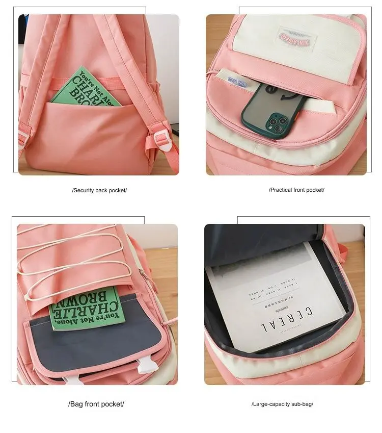 4 pcs Set Girls Backpack Large Capacity School College Travel Bag W16 - Image 10