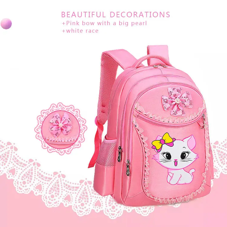 3 Pieces Pink Cat Children Backpack School Bags for girls 4136-1 - Image 5
