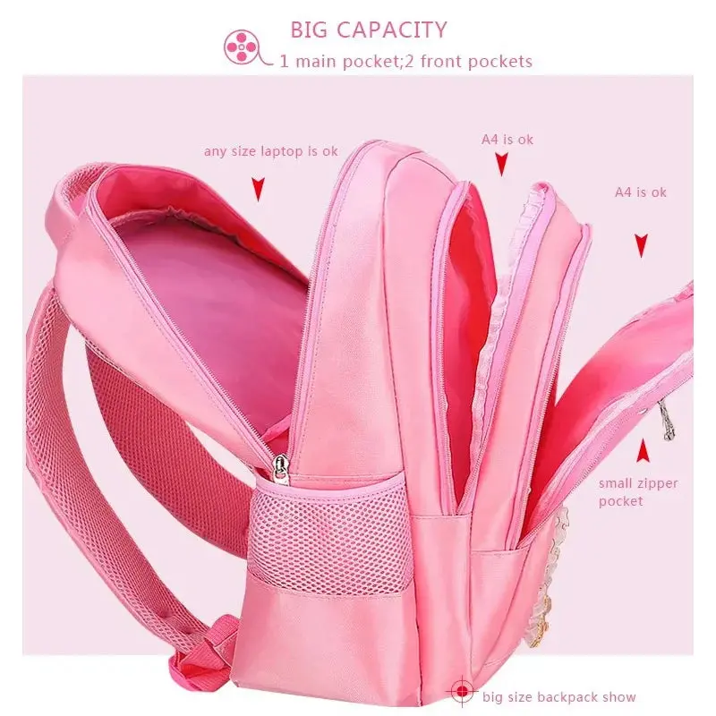 3 Pieces Pink Cat Children Backpack School Bags for girls 4136-1 - Image 6
