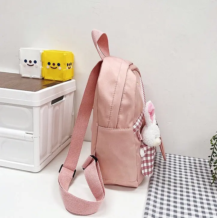 Girls Gingham Rabbit & Letter Patch Decor Functional Backpack 2919 - Image 5