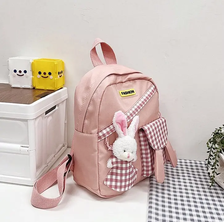 Girls Gingham Rabbit & Letter Patch Decor Functional Backpack 2919 - Image 8