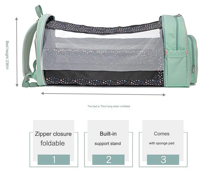 Grey Baby Nappy Diaper Backpack, Foldable Stroller Bag, Mosquito Net 4124 - Image 9