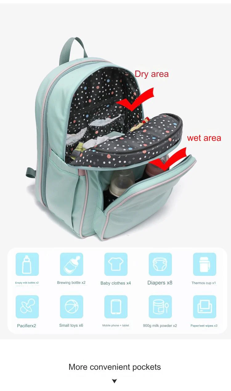 Black Baby Nappy Diaper Backpack, Foldable Stroller Bag, Mosquito Net 4124 - Image 8