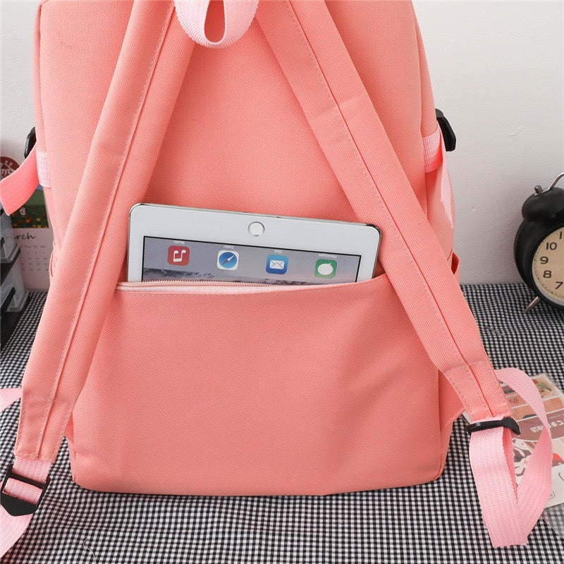Canvas multiple pocket student college 5pcs Set side bags girls backpack 1225 - Image 5