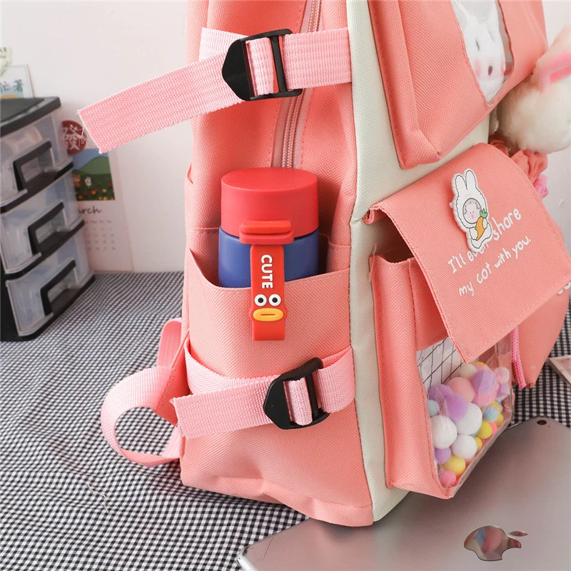 Canvas multiple pocket student college 5pcs Set side bags girls backpack 1225 - Image 6