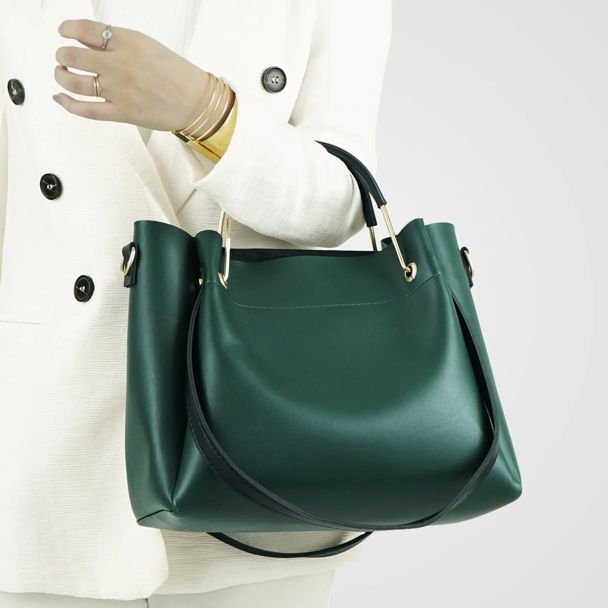 Green 2 in 1 Ladies Tote Bag 8850-2 - Image 2