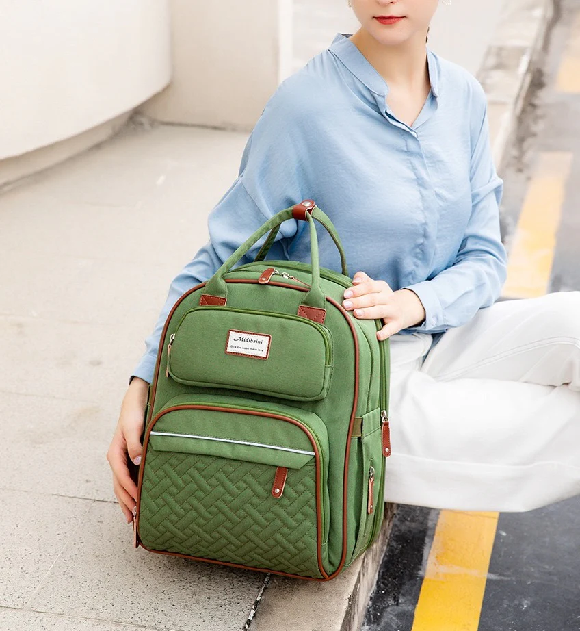 Green Baby Nappy Diaper Backpack, Foldable Stroller Bag  USB Changing Bags Mosquito Net 4122 - Image 2
