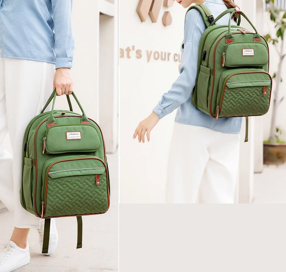 Green Baby Nappy Diaper Backpack, Foldable Stroller Bag  USB Changing Bags Mosquito Net 4122 - Image 3