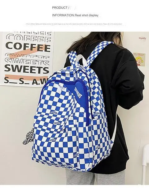 Men Colorblock Plaid Nylon Backpack 1228 - Image 6