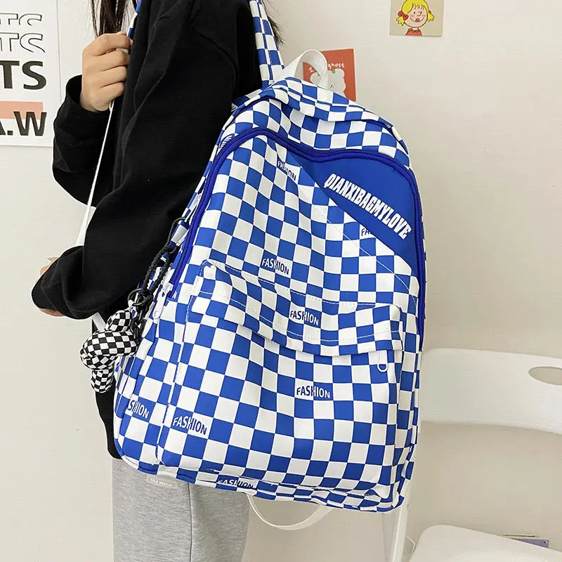 Men Colorblock Plaid Nylon Backpack 1228 - Image 7