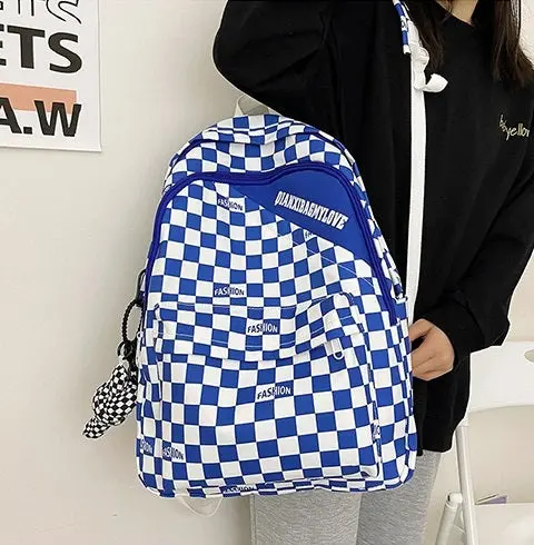 Men Colorblock Plaid Nylon Backpack 1228 - Image 8