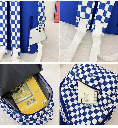 Men Colorblock Plaid Nylon Backpack 1228 - Image 3