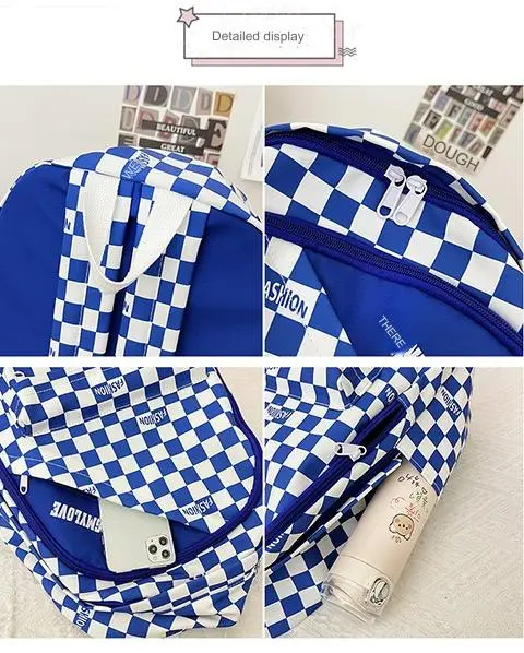 Men Colorblock Plaid Nylon Backpack 1228 - Image 4