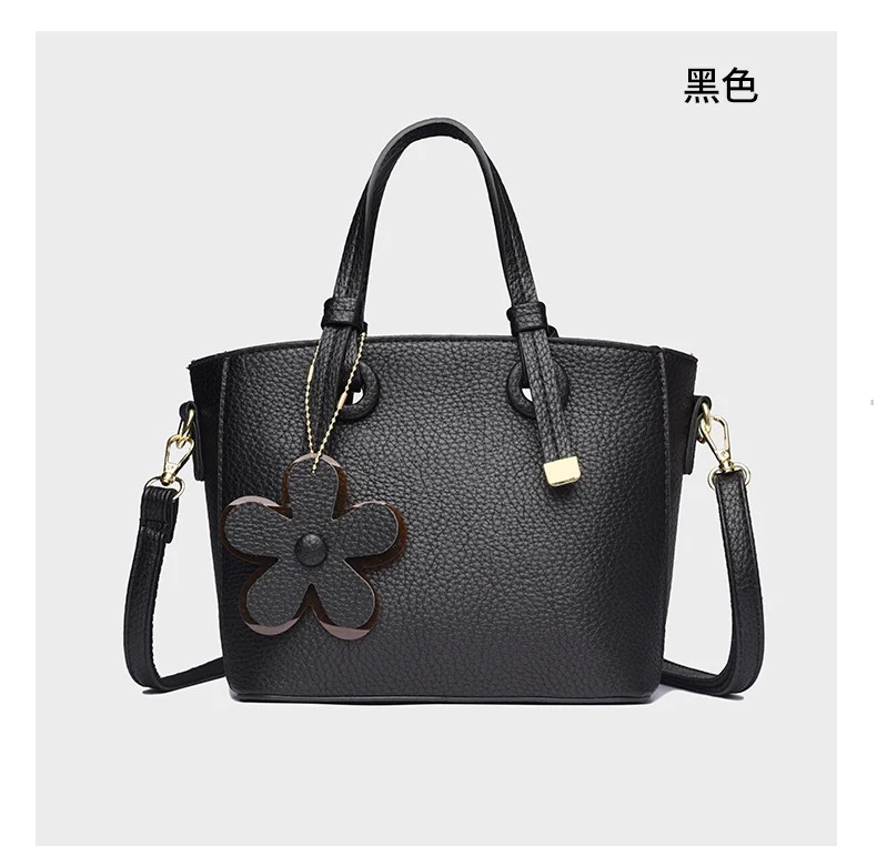 Brown Leather  Handbag with Flower Charm – Stylish Women’s Shoulder & Crossbody Bag 8429