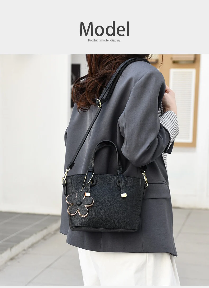 Brown Leather  Handbag with Flower Charm – Stylish Women’s Shoulder & Crossbody Bag 8429 - Image 16