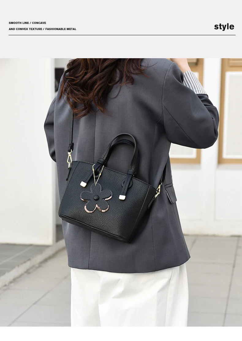 Brown Leather  Handbag with Flower Charm – Stylish Women’s Shoulder & Crossbody Bag 8429 - Image 17