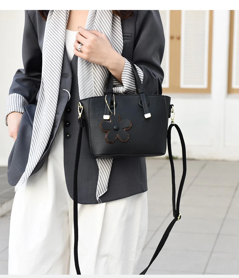 Brown Leather  Handbag with Flower Charm – Stylish Women’s Shoulder & Crossbody Bag 8429 - Image 19