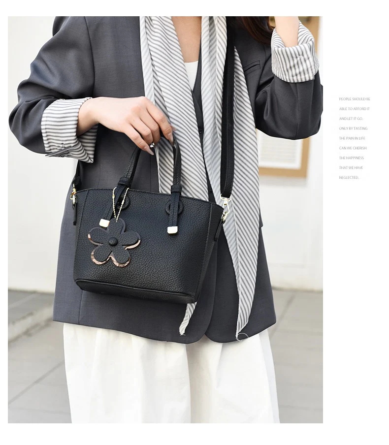 Brown Leather  Handbag with Flower Charm – Stylish Women’s Shoulder & Crossbody Bag 8429 - Image 2