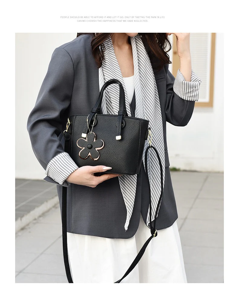 Brown Leather  Handbag with Flower Charm – Stylish Women’s Shoulder & Crossbody Bag 8429 - Image 18