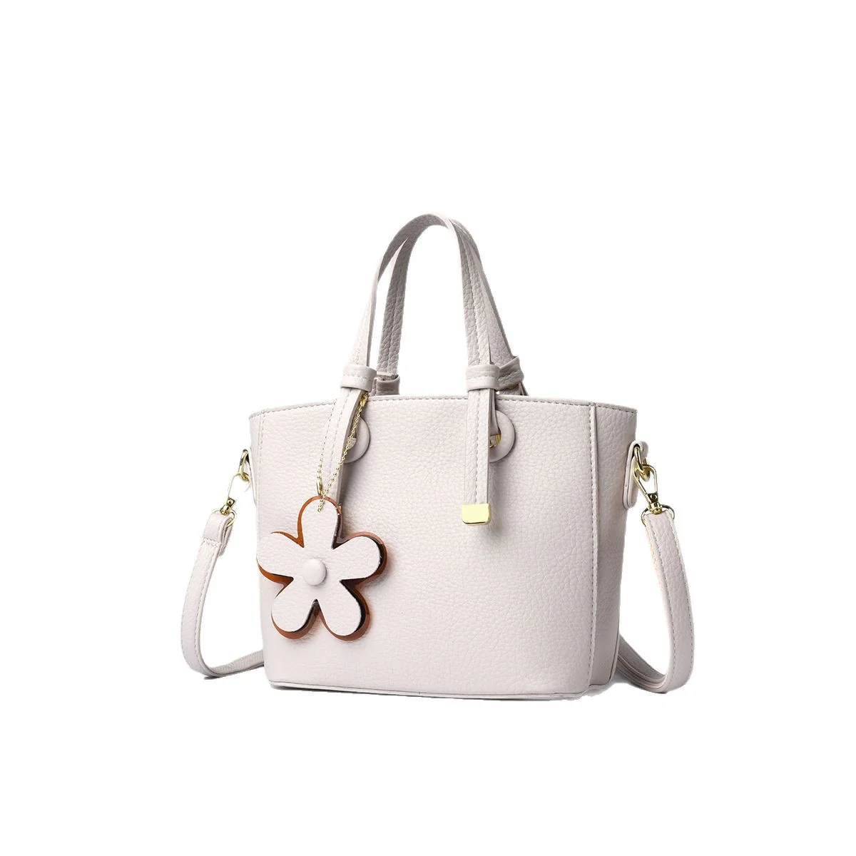 Brown Leather  Handbag with Flower Charm – Stylish Women’s Shoulder & Crossbody Bag 8429 - Image 4