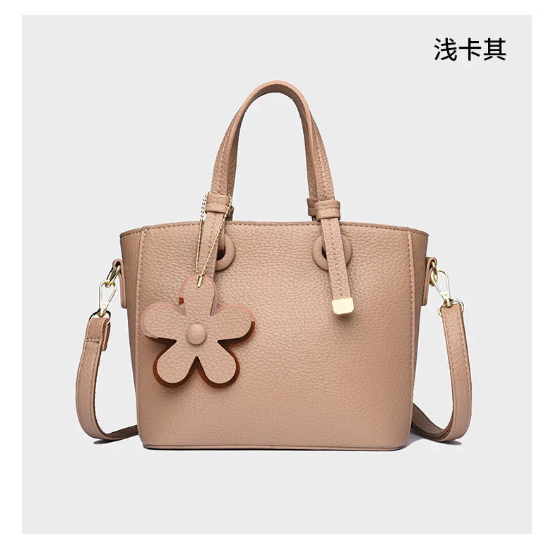 Brown Leather  Handbag with Flower Charm – Stylish Women’s Shoulder & Crossbody Bag 8429