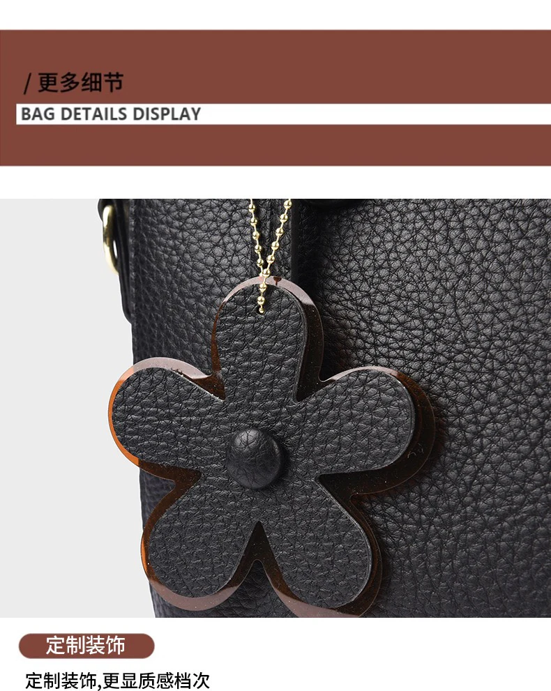 Brown Leather  Handbag with Flower Charm – Stylish Women’s Shoulder & Crossbody Bag 8429 - Image 13