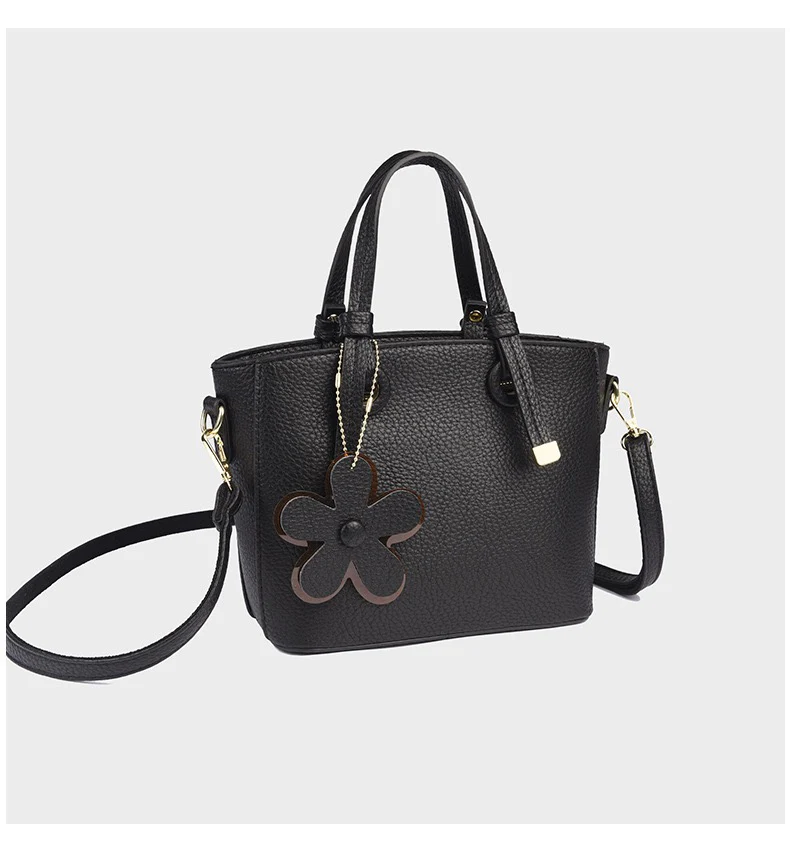 Brown Leather  Handbag with Flower Charm – Stylish Women’s Shoulder & Crossbody Bag 8429 - Image 4