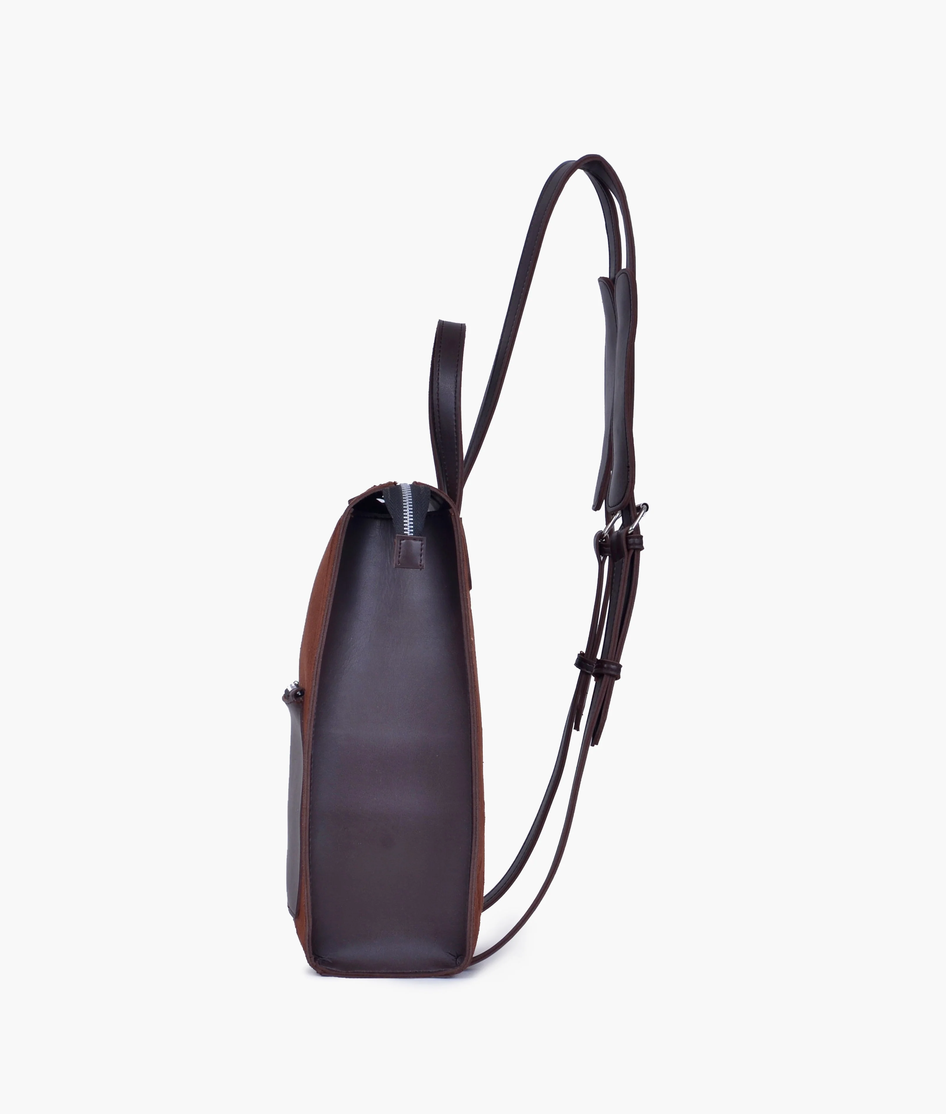 Brown valvet &  Leather Backpacks For women-Chic Zipper Closure Backpack 557-2 - Image 4