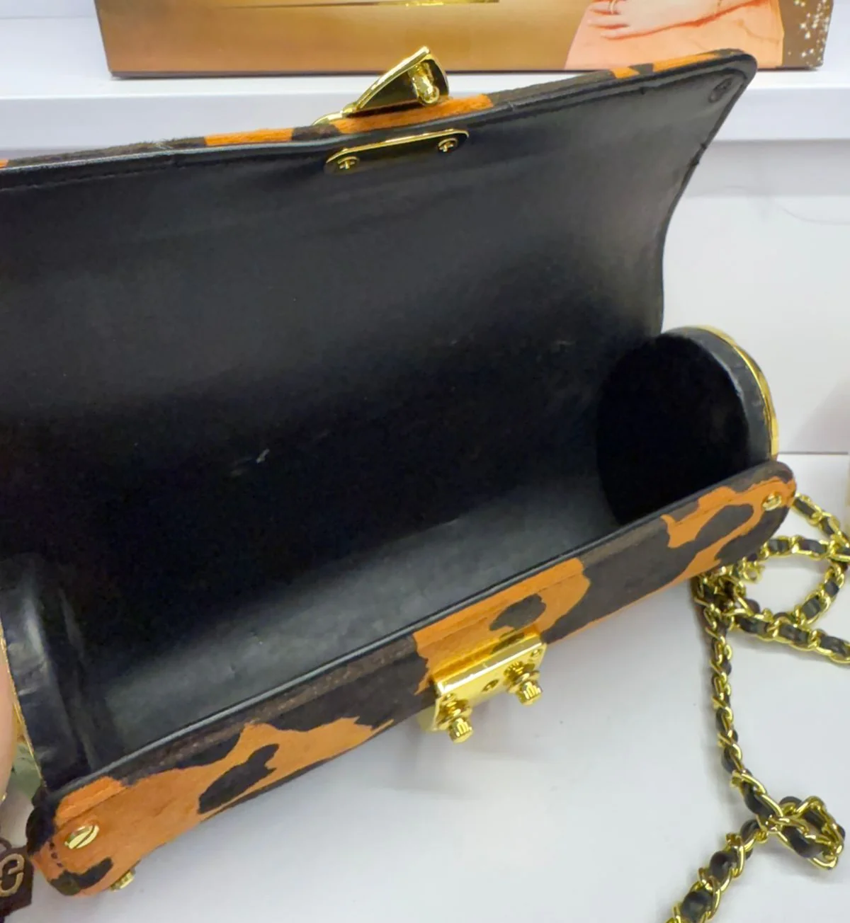 Designer Sling Bag - Orange Black With Box - Image 6