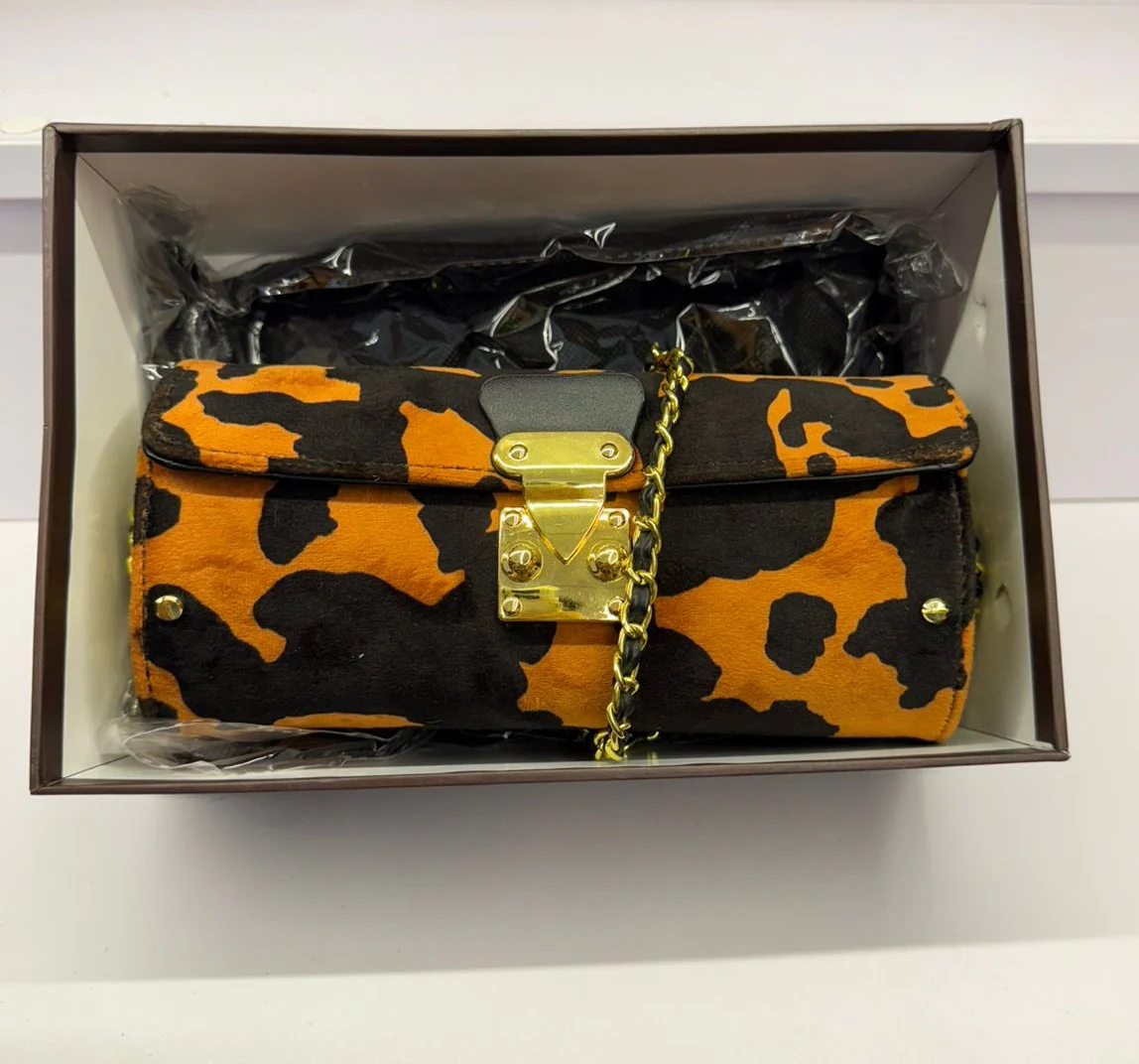 Designer Sling Bag - Orange Black With Box - Image 7