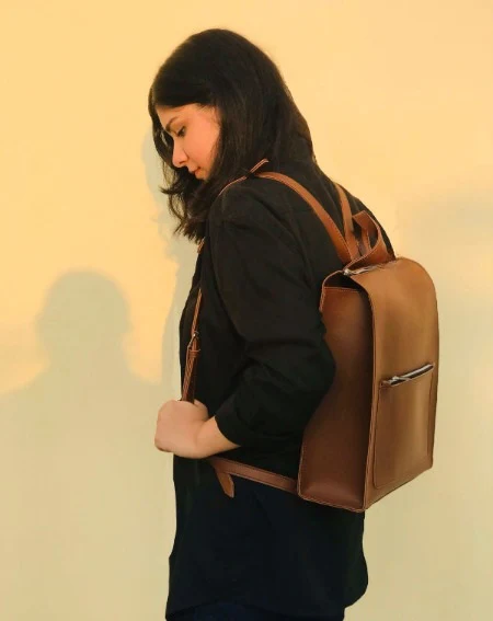 Dark Brown Leather Backpacks For women-Chic Zipper Closure Backpack 557-2 - Image 2
