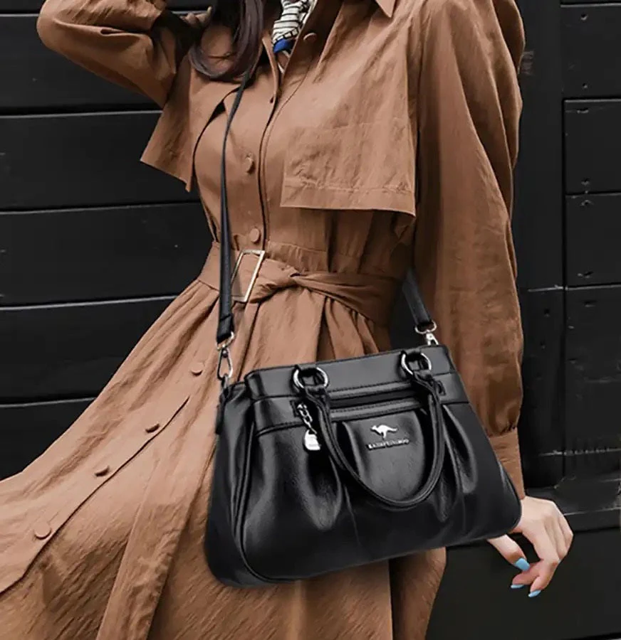 Handbag 3 Layers Leather Bags Women Vintage Shoulder Bags A13 - Image 8