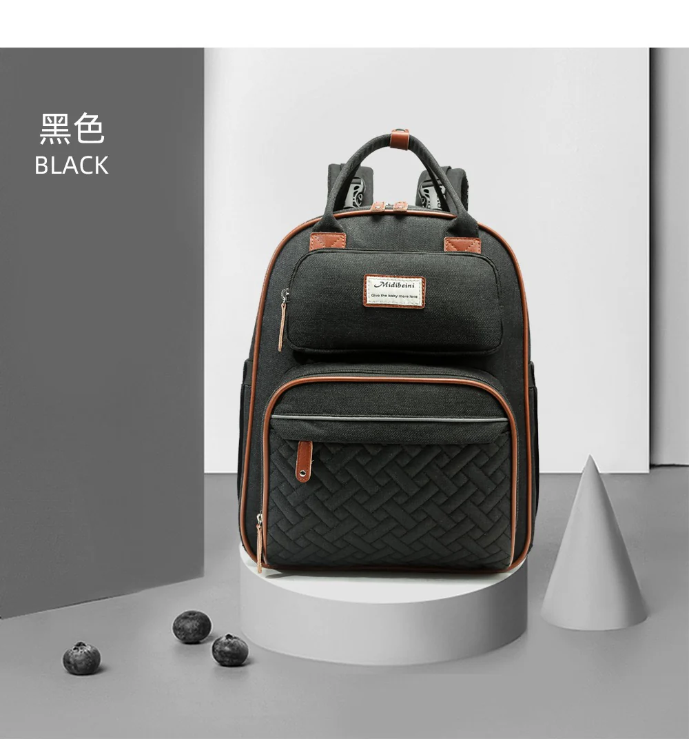 Black Baby Nappy Diaper Backpack, Foldable Stroller Bag  USB Changing Bags Mosquito Net 4122 - Image 7