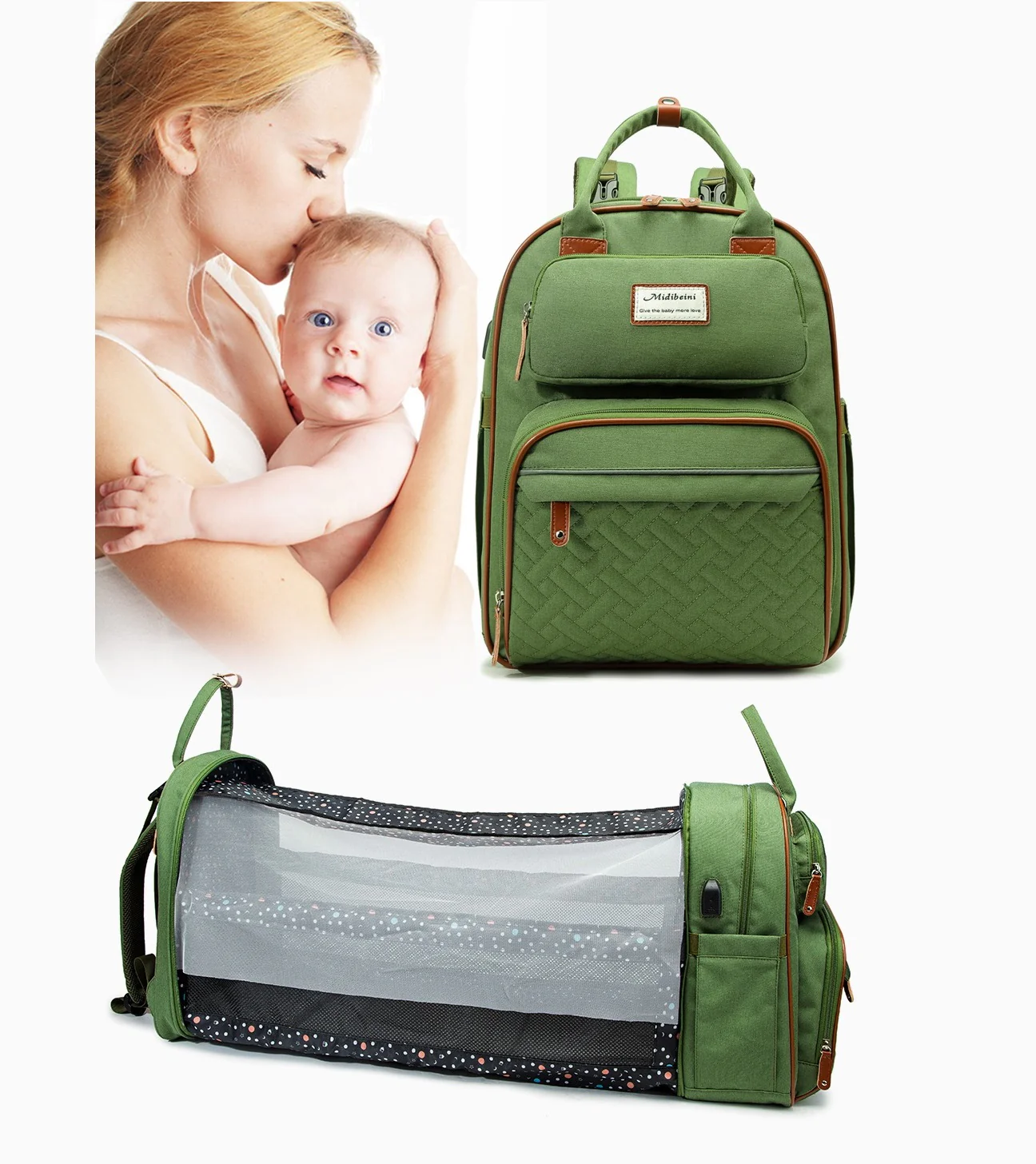 Black Baby Nappy Diaper Backpack, Foldable Stroller Bag  USB Changing Bags Mosquito Net 4122 - Image 9