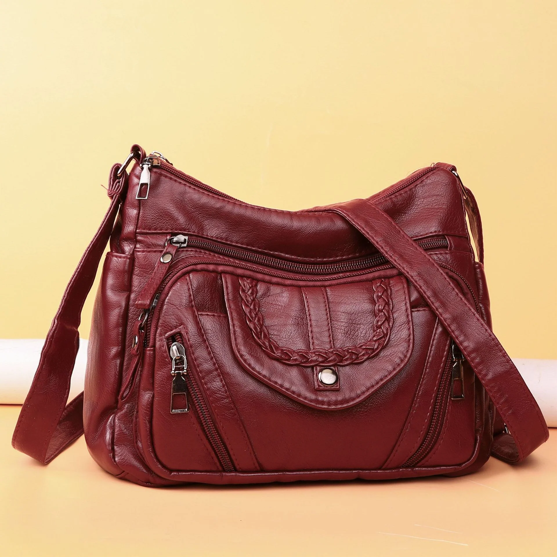 Fashionable Shoulder Bag, Retro Style Soft Leather Mother's Bag, Casual Shopping, Lightweight Crossbody Bag 8023