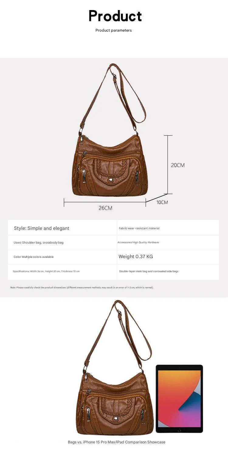 Fashionable Shoulder Bag, Retro Style Soft Leather Mother's Bag, Casual Shopping, Lightweight Crossbody Bag 8023 - Image 11