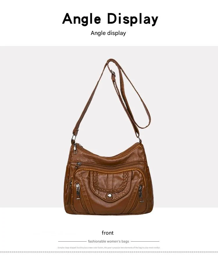 Fashionable Shoulder Bag, Retro Style Soft Leather Mother's Bag, Casual Shopping, Lightweight Crossbody Bag 8023 - Image 13