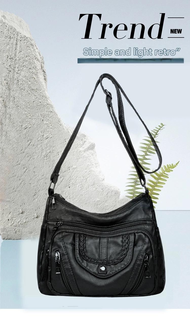 Fashionable Shoulder Bag, Retro Style Soft Leather Mother's Bag, Casual Shopping, Lightweight Crossbody Bag 8023 - Image 2