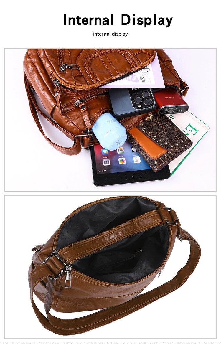 Fashionable Shoulder Bag, Retro Style Soft Leather Mother's Bag, Casual Shopping, Lightweight Crossbody Bag 8023 - Image 22