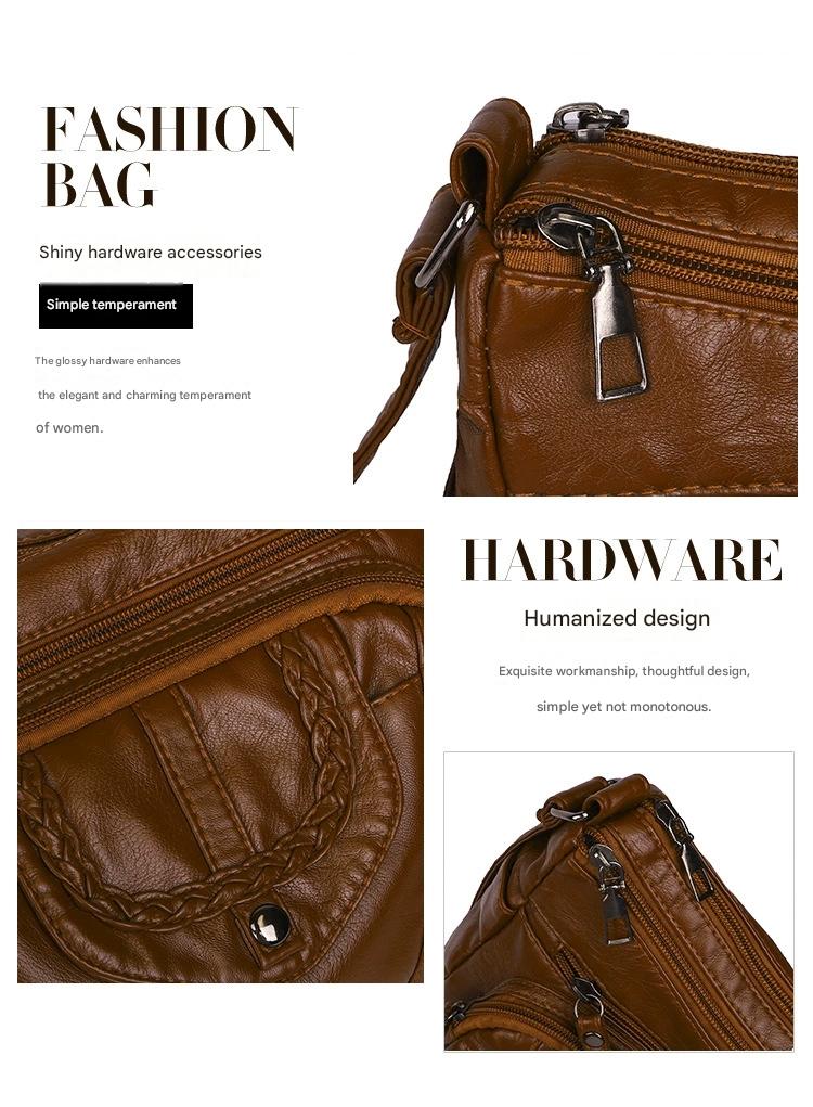 Fashionable Shoulder Bag, Retro Style Soft Leather Mother's Bag, Casual Shopping, Lightweight Crossbody Bag 8023 - Image 4