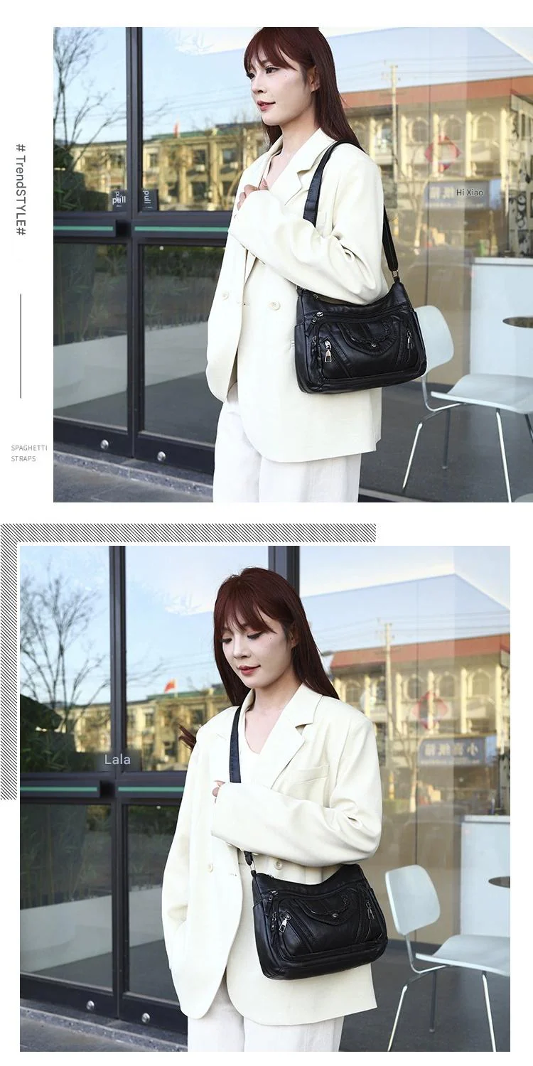 Fashionable Shoulder Bag, Retro Style Soft Leather Mother's Bag, Casual Shopping, Lightweight Crossbody Bag 8023 - Image 6