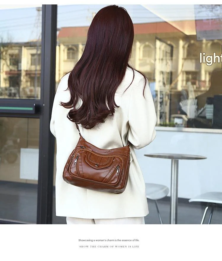 Fashionable Shoulder Bag, Retro Style Soft Leather Mother's Bag, Casual Shopping, Lightweight Crossbody Bag 8023 - Image 7
