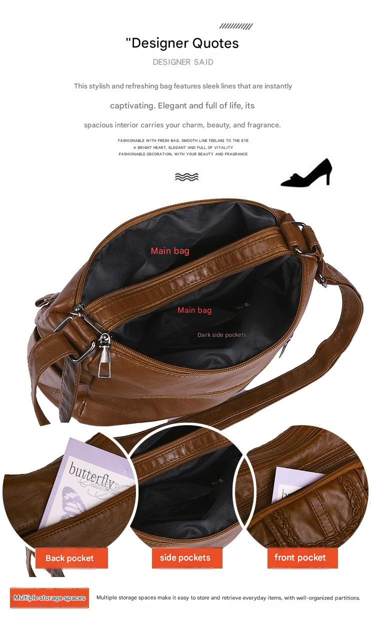 Fashionable Shoulder Bag, Retro Style Soft Leather Mother's Bag, Casual Shopping, Lightweight Crossbody Bag 8023 - Image 9