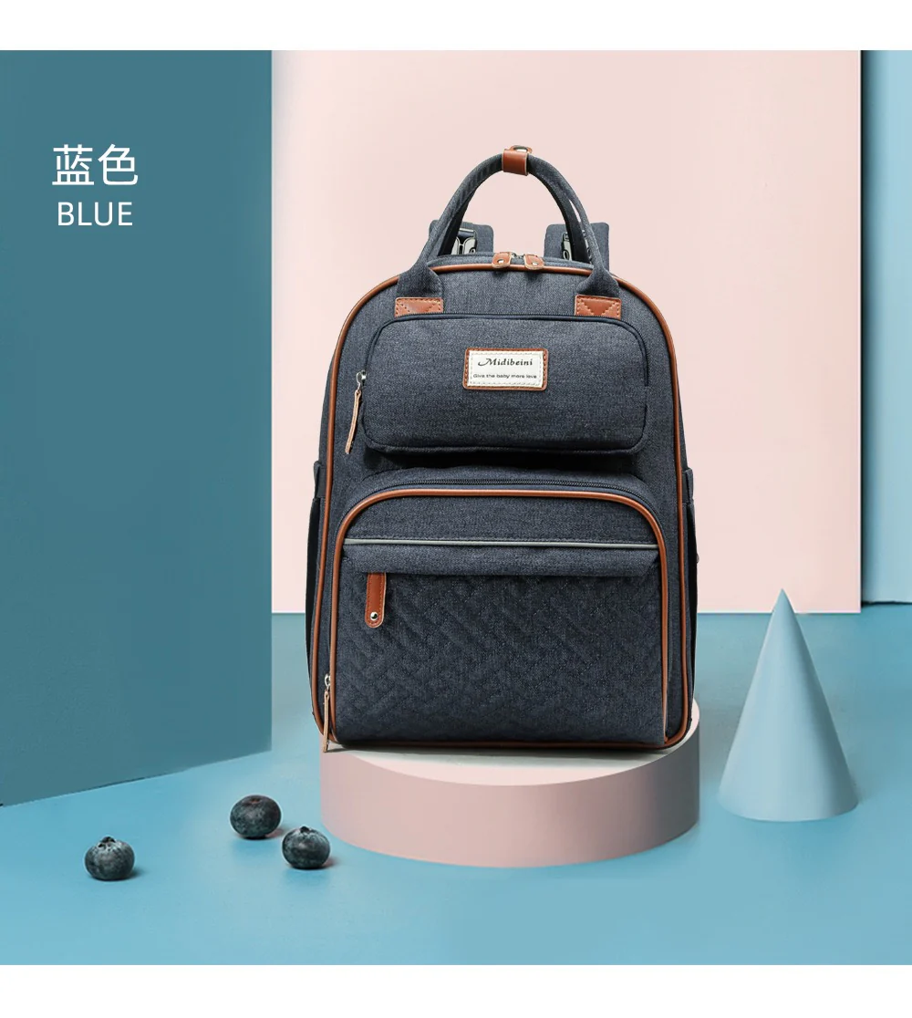Blue Baby Nappy Diaper Backpack, Foldable Stroller Bag  USB Changing Bags Mosquito Net 4122 - Image 8