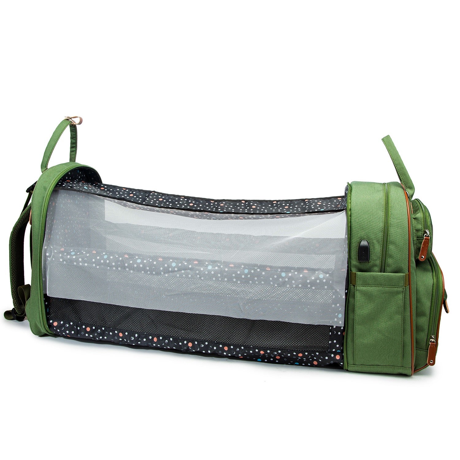 Blue Baby Nappy Diaper Backpack, Foldable Stroller Bag  USB Changing Bags Mosquito Net 4122 - Image 9