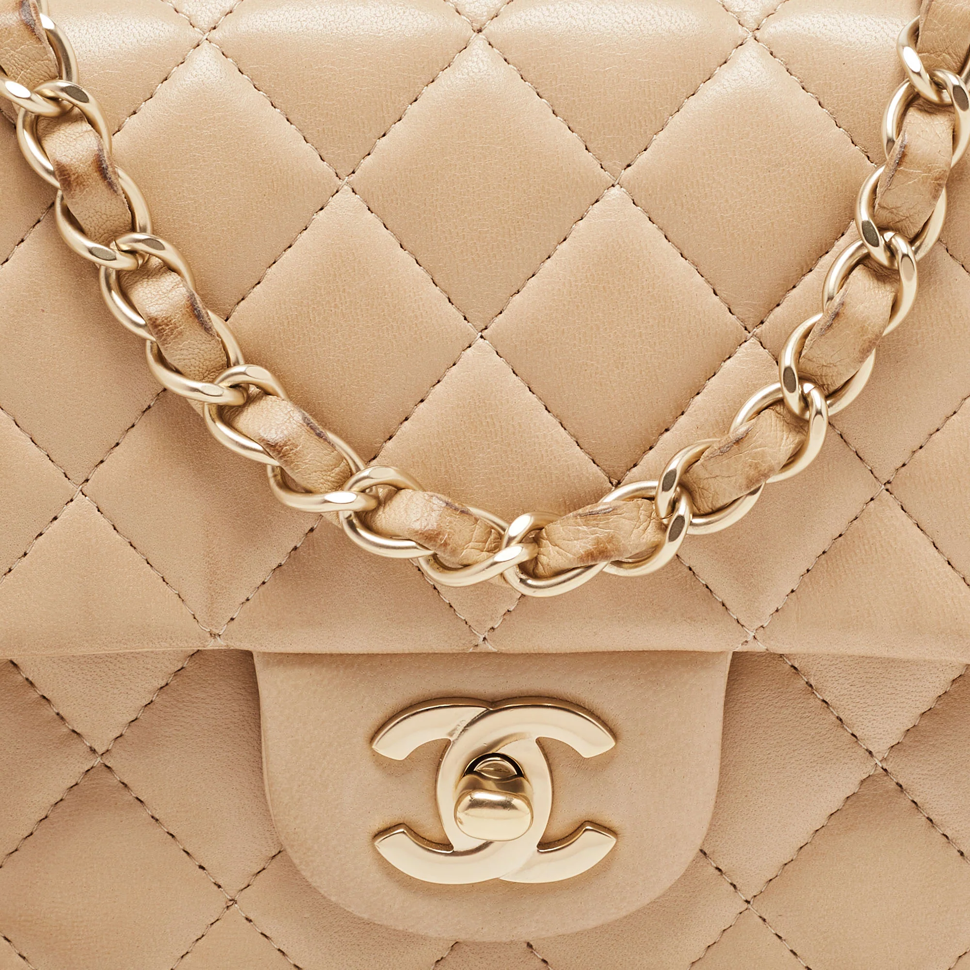 Chanel Beige Leather Gold Hardware Mini Square Flap Bag - Image 5