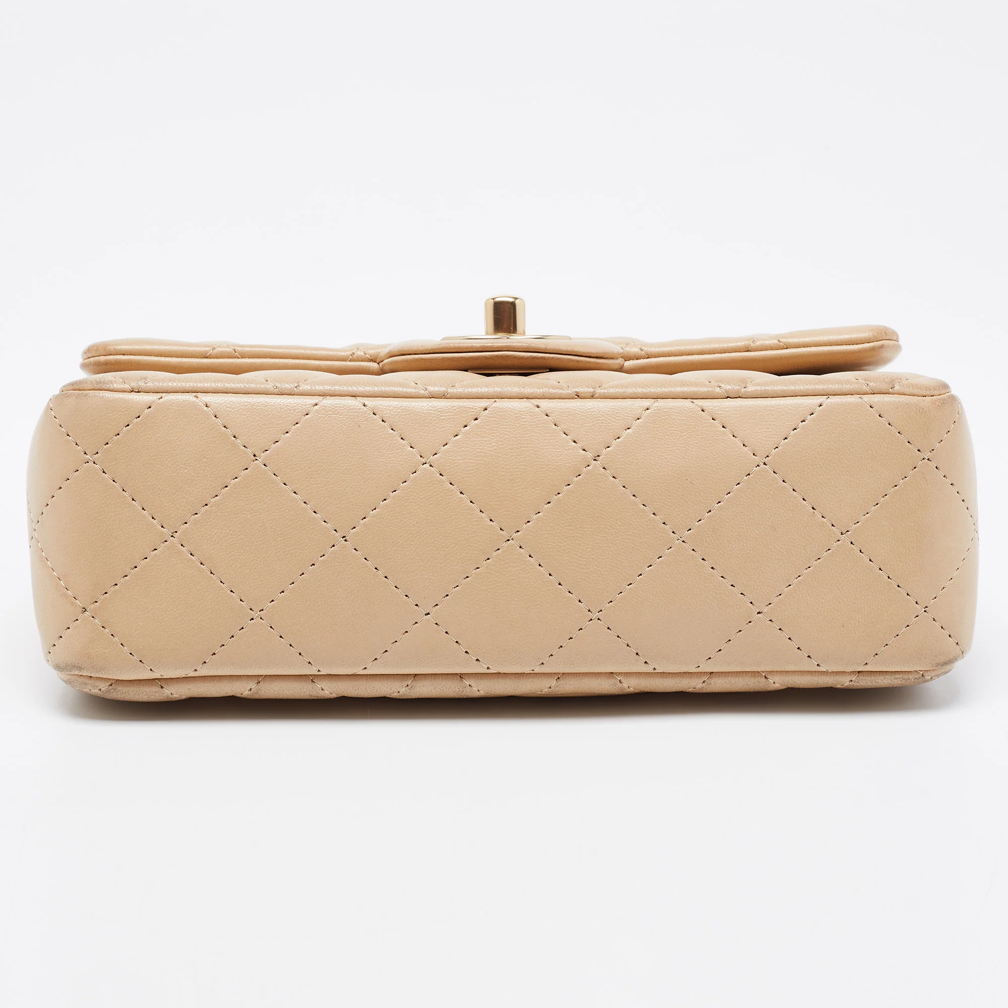 Chanel Beige Leather Gold Hardware Mini Square Flap Bag - Image 6