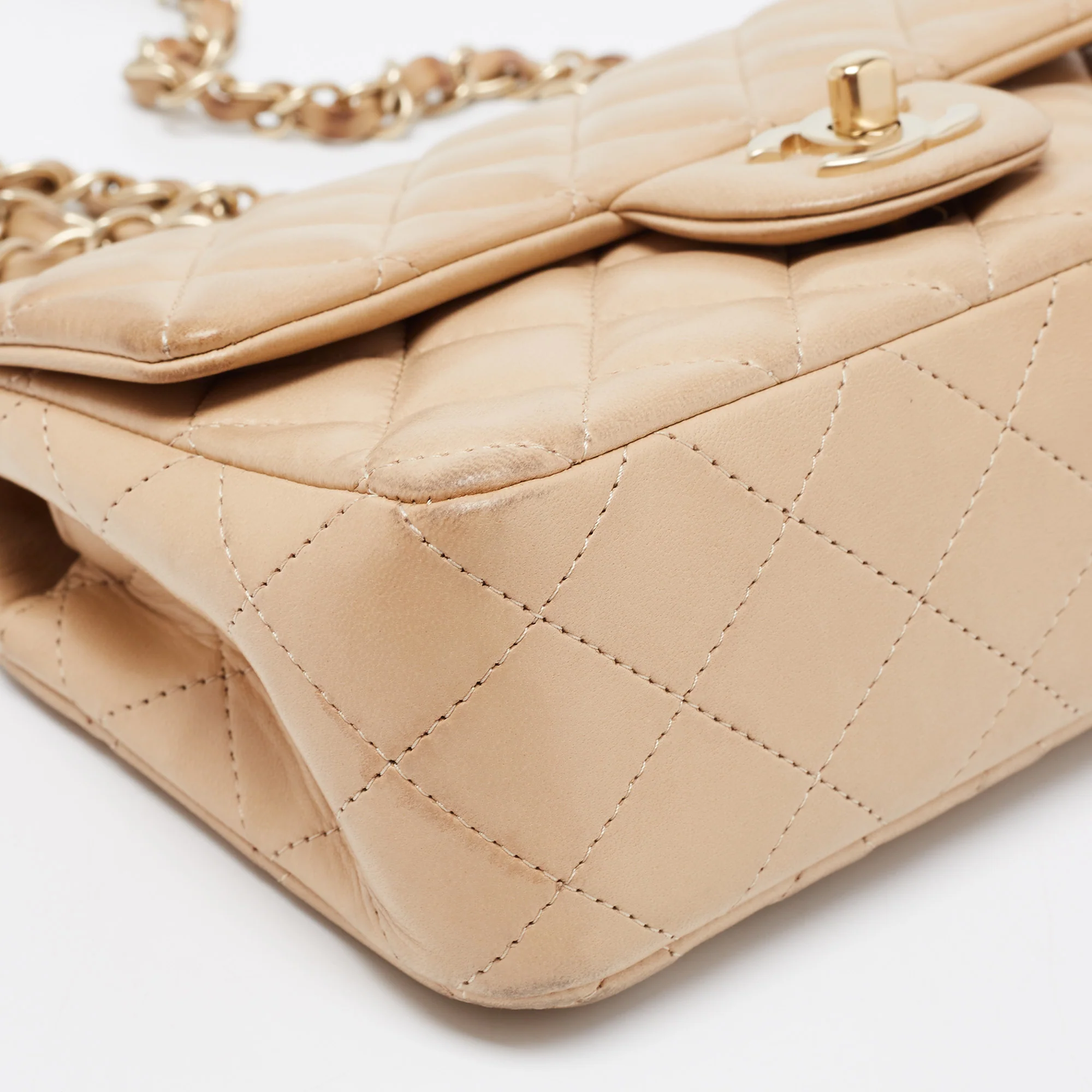 Chanel Beige Leather Gold Hardware Mini Square Flap Bag - Image 7