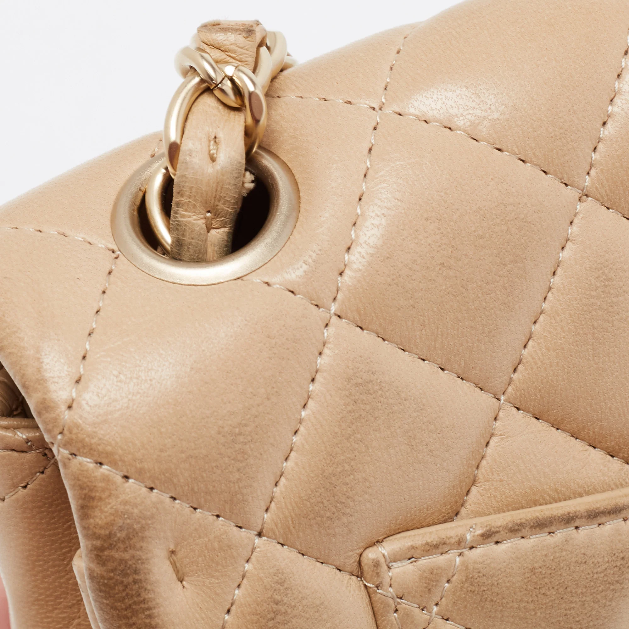Chanel Beige Leather Gold Hardware Mini Square Flap Bag - Image 8