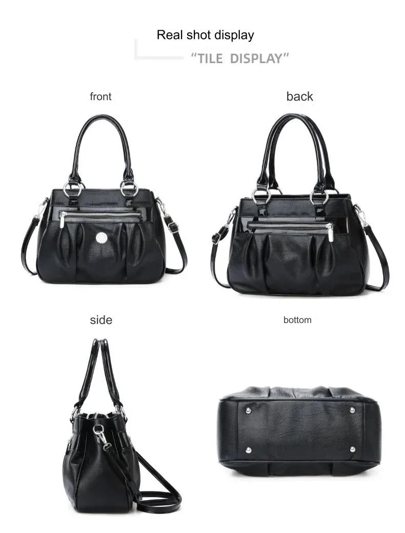 Handbag 3 Layers Leather Bags Women Vintage Shoulder Bags A13 - Image 5